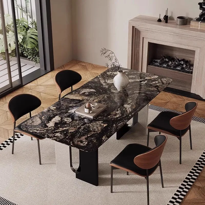 Marble luxury stone dining table Italian light luxury high-end catering commercial small household solid wood dining table