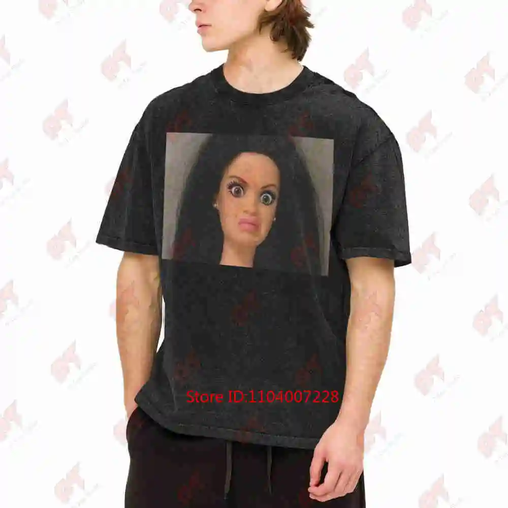 Doll Face Meme Sarcastic Expressive Eyes Vintage Washed Tee Pure Cotton T-Shirt