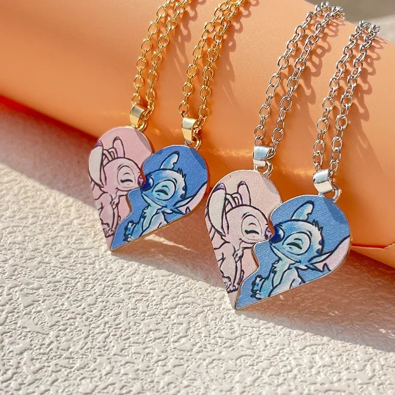 

Stitch Cospay Angel Stitch Best Friends Couples Love Christmas Necklace Heart Pendant Friendship Matching Gifts for Unisex