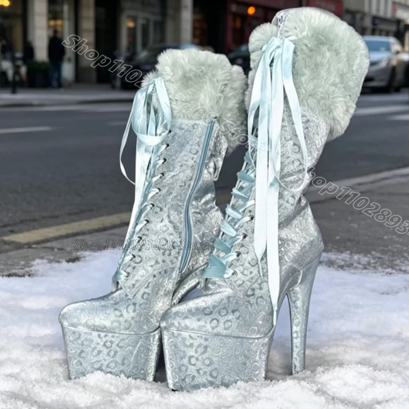 Green Lace up Pattern Boots Platform Stiletto Side Zipper Casual Design Women Pole Dance Sexy Short Boots Zapatos Para Mujere
