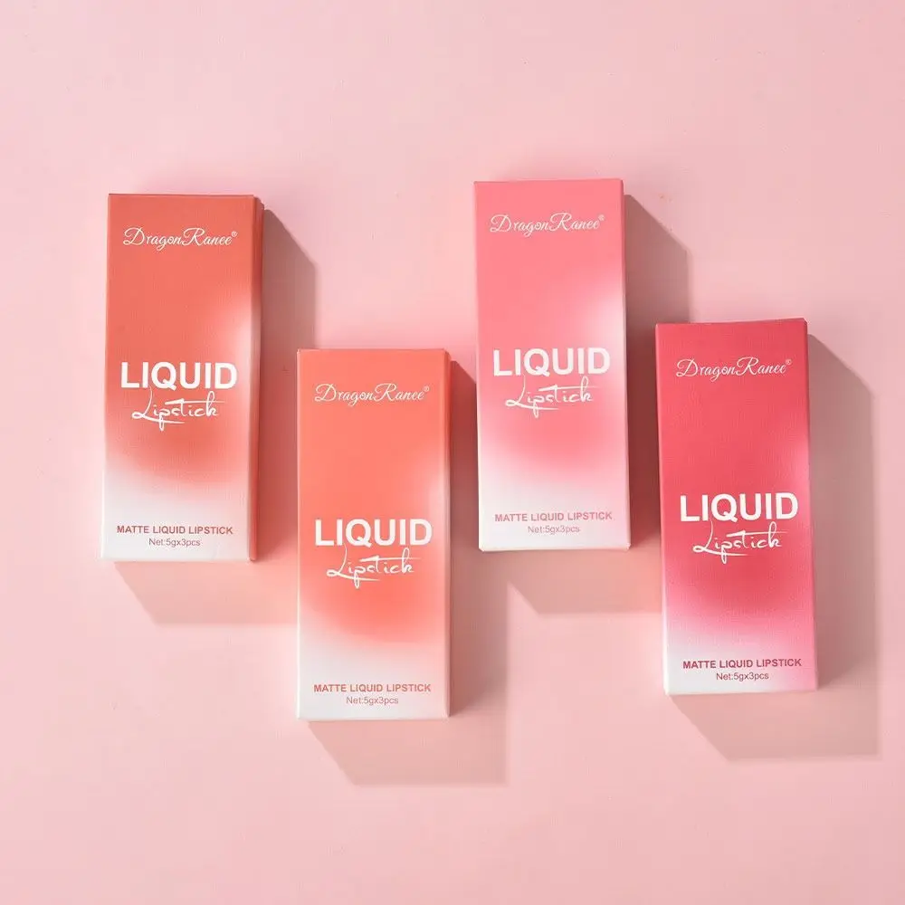 3 قطع من أدوات المكياج المقاومة للماء، ملمع شفاه غير لامع، ملمع شفاه مخملي، ملمع شفاه نسائي