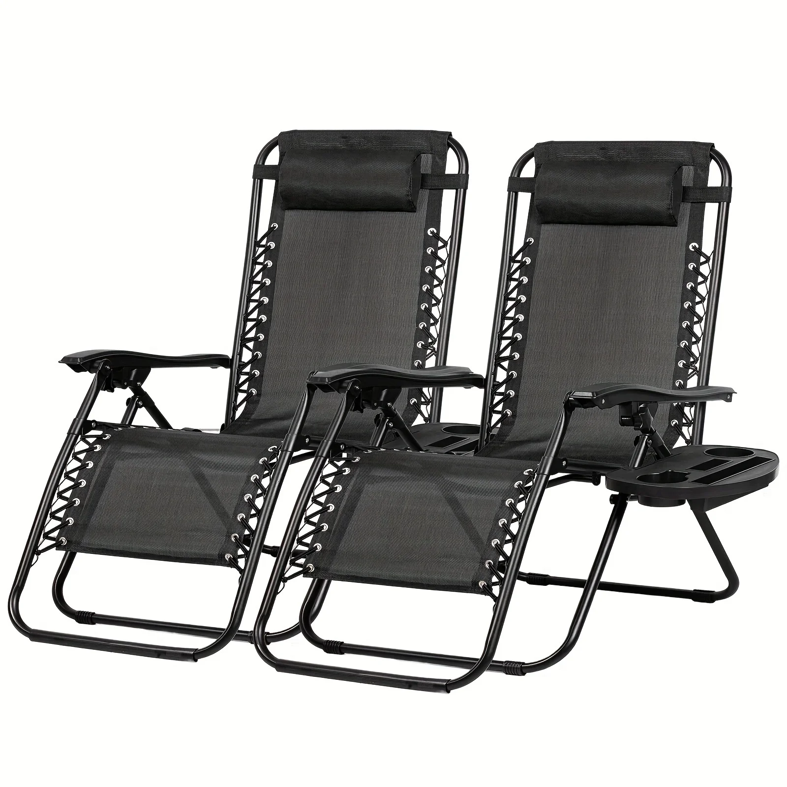 

Set Of 2 Relaxing Recliners Patio Chairs Adjustable Steel Mesh Zero Gravity Lounge Chair Beach Chairs With Pillow And Cup Holder