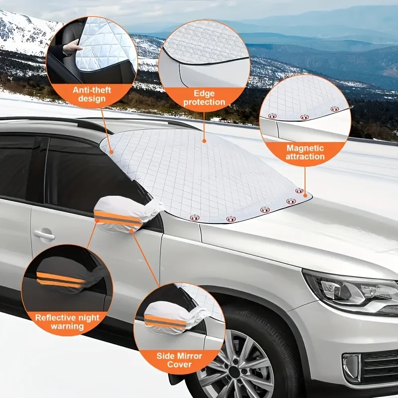 Sunshade Waterproof  Cover Car Windshield Snow Protector  Car Front Windscreen Cover Waterproof  Durable、UV Protection and Easy image 2