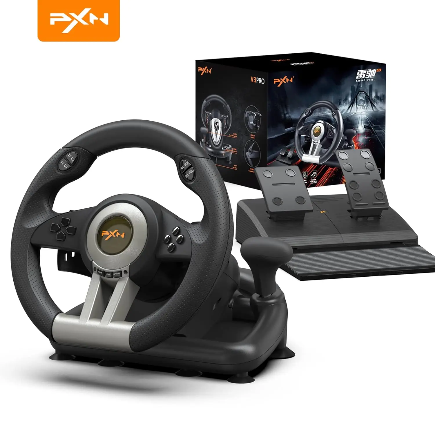 Racing Wheel - Gaming Steering Wheel for PC, V3II 180 Degree Driving Wheel Volante PC Universal Usb Car Racing with Pedal