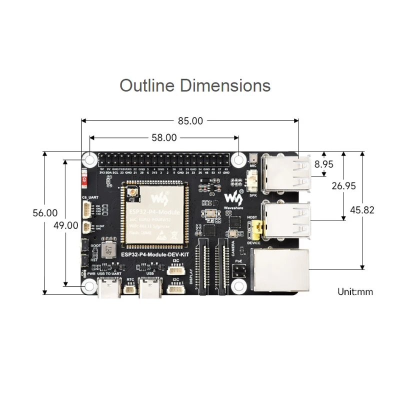 Płytka rozwojowa ESP32 P4 o wysokiej wydajności obsługuje Wi-Fi 6 Bluetooth 5/BLE 32M PSRAM 16MB Flash oparta na ESP32-P4 ESP32-C6 — zdjęcie produktu 6