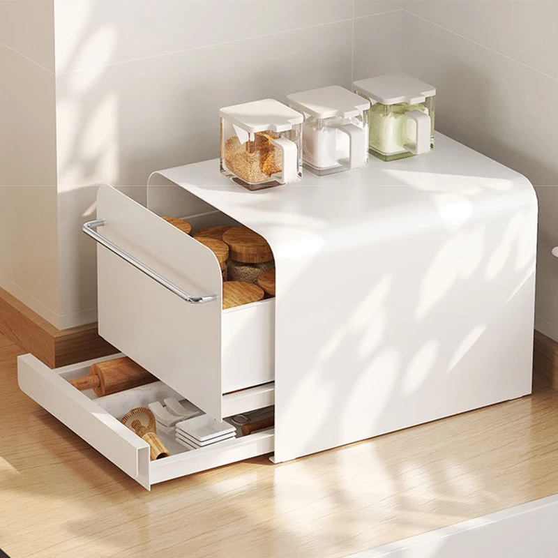 2 Layers Kitchen Countertop Drawer Storage Box Rack Metal Caster Cup Storage Drawer Rack Dust Proof Coffee Machine Organize Rack