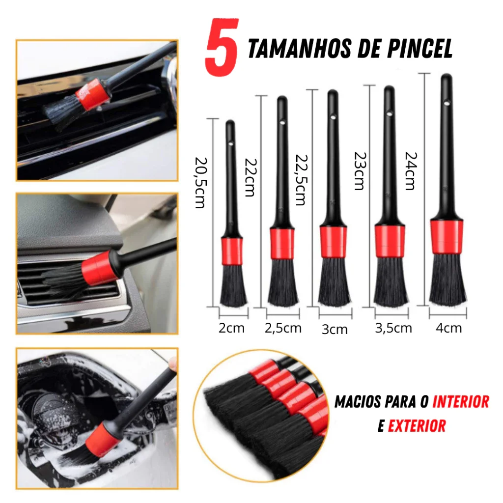 5 Kit Microfiber Car Brushes for Internal and External Cleaning and Detailing