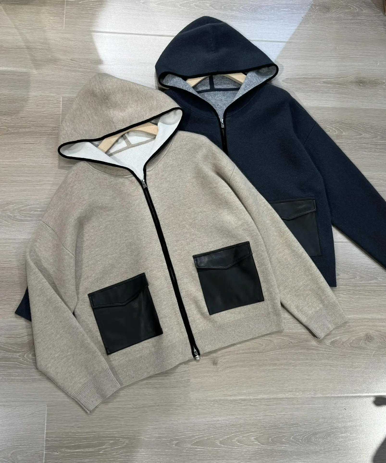 L/P Hooded Bomber Sweater In Cashmere High Quality Knitwear Coat 2024 New Luxury Design Women\'s Clothing