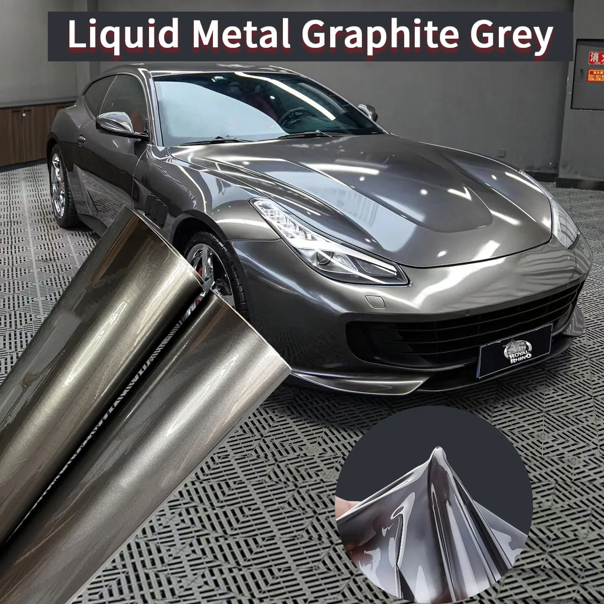 

PET Liquid Metal Series Wrap Film1.52x18M Graphite Grey Self-Adhesive Color Changing Vinyl DIY Car Body Sticker for Ferrari GTC4