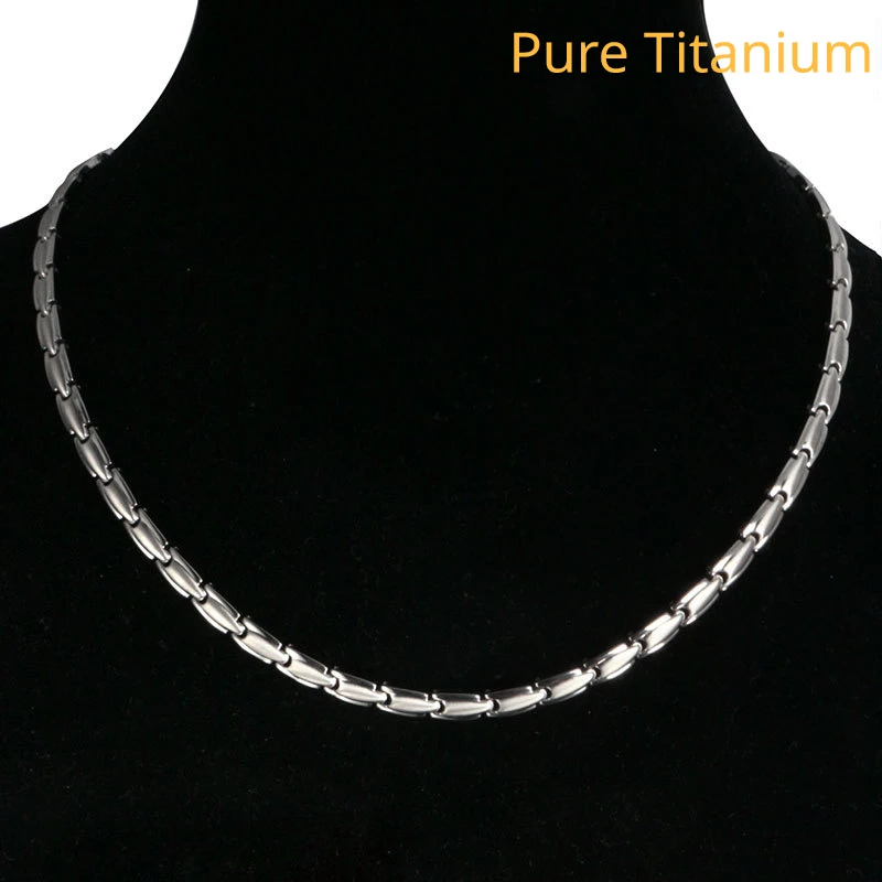 

New Pure Titanium Health Necklaces For Men Women Germanium Stone Anionic Collarbone Chain Sandblasted Jewelry Collar Ti Necklace