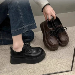 Chunky Pumps Platform Oxfords Shoes for Women 2026 Spring  Lace Up Flats Woman Thick Bottom Patent Leather Gothic Loafers Shoes
