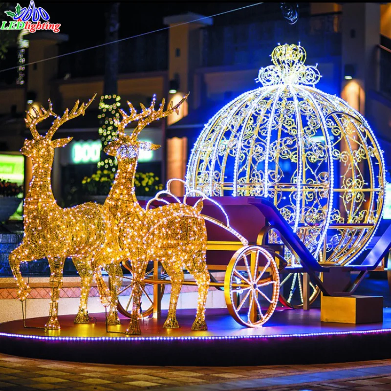 

Custom. waterproof acrylic LED light with long life span,decoration deer with slegh