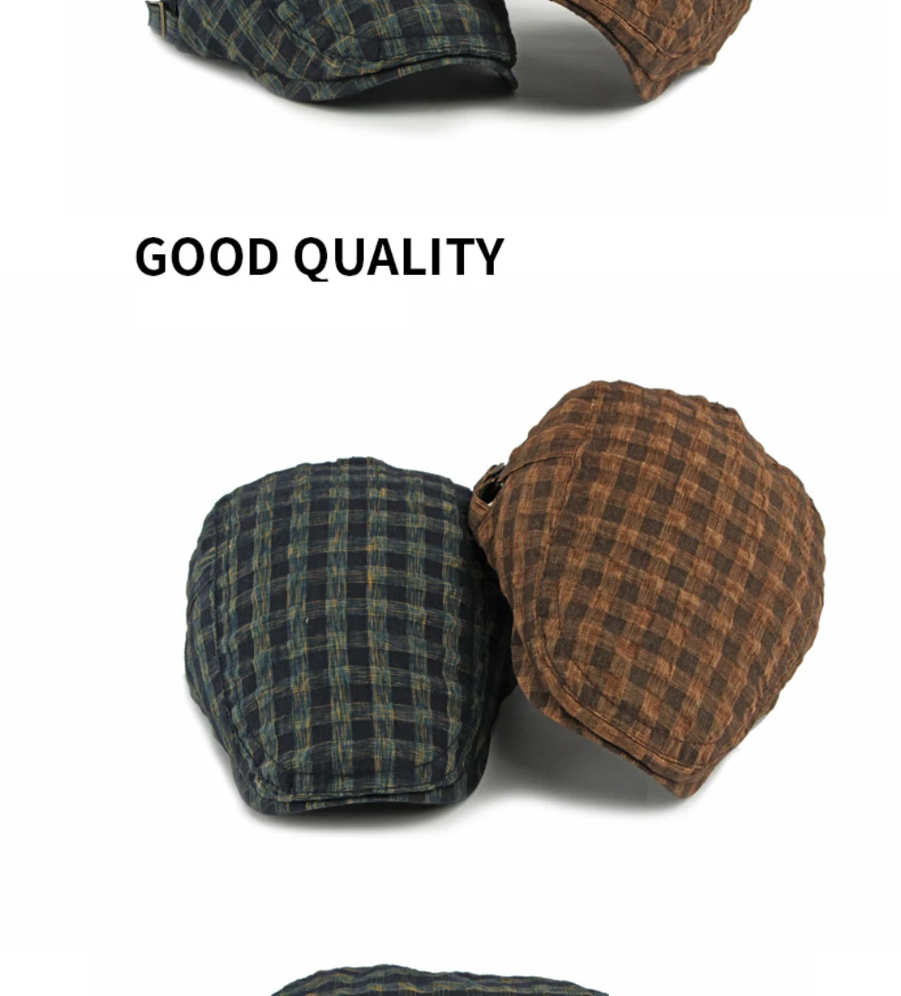 HT5093 Baskenmützen Frühling Sommer Atmungsaktive Sonnenkappe für Männer und Frauen Künstler-Malermütze Verstellbare Ivy Flat Cap Unisex Karierte Baskenmütze – Detail 4