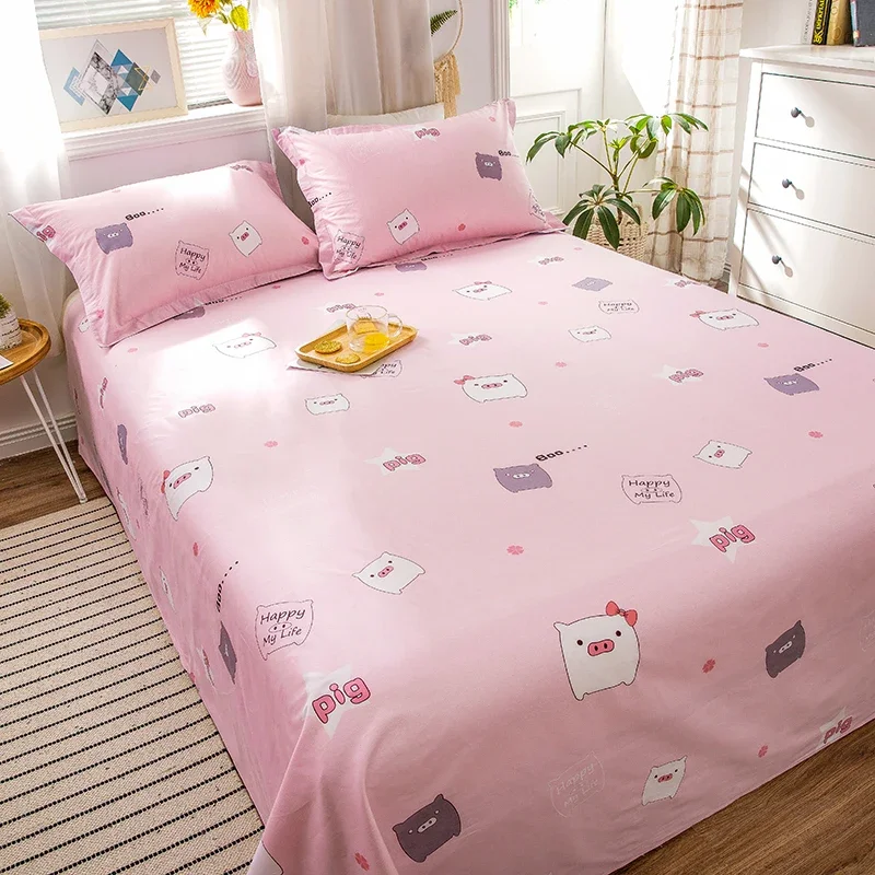 Parure de lit 100% coton avec 2 taies d'oreiller, drap plat, dessin animé, over, reine jumelle, garçon, fille, adolescent, décor de chambre, rose, Kawaii