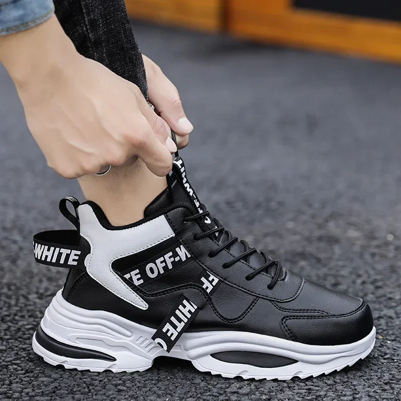 

Кроссовки мужские высокие, повседневная обувь на платформе, круглый носок, модные