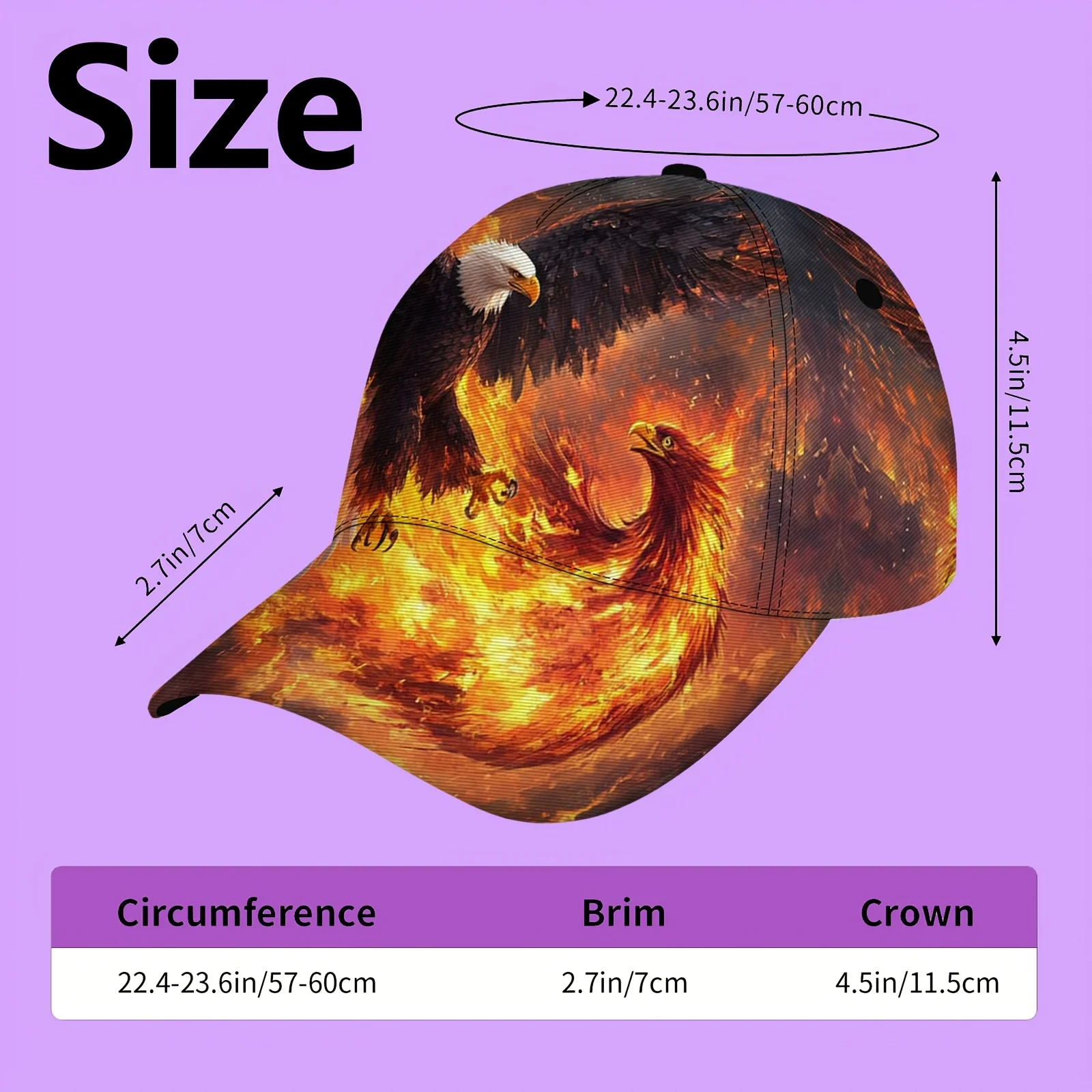 Eagle Phoenix in Flames Baseball Cap Unisex Baseball Cap Abstract Print Snapback for Camping Sports and Daily Casual Wear