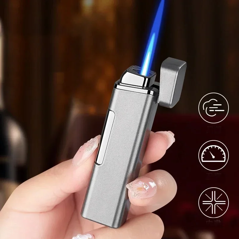 

New 2025 Metal Press Ignition Lighter Windproof Jet Blue Flame Inflatable Portable Lighter Cigarette Accessories Men's Gift