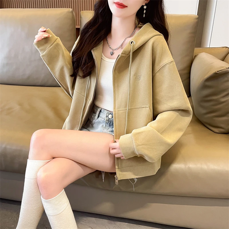 

High Quality Hooded Jacket for Autumn 2025 Fashionable Casual Loose Top Cardigan Jacket for Women
