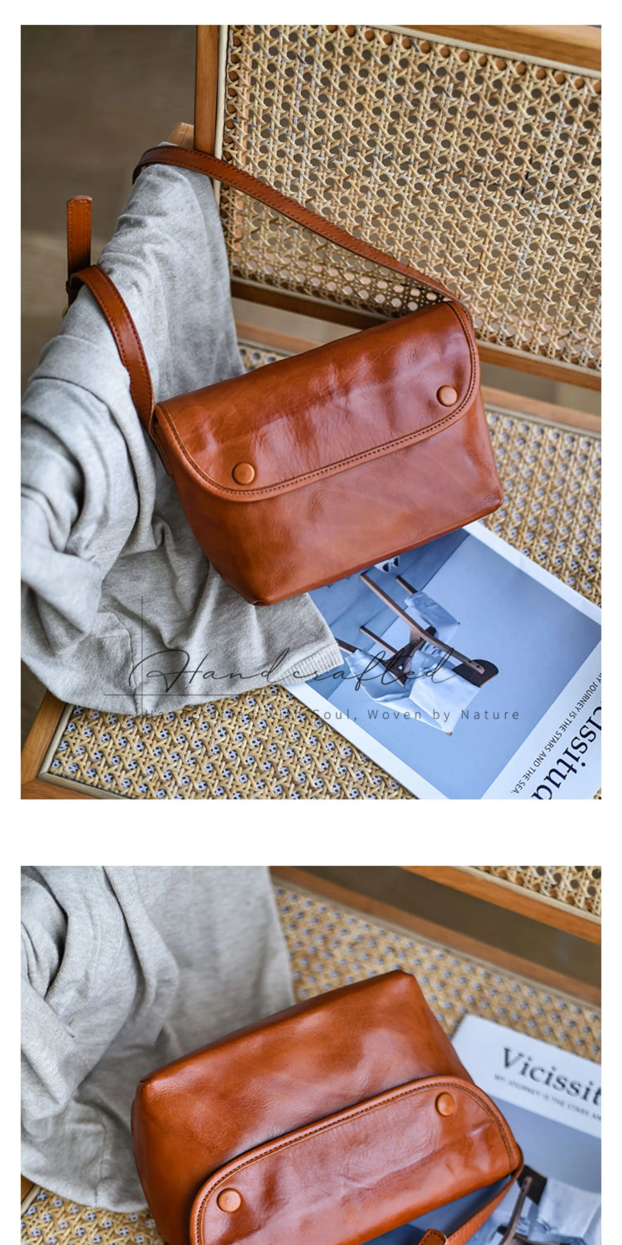 PNDME lässige Vintage-Umhängetasche aus pflanzlich gegerbtem Rindsleder für Damen, Outdoor, Alltag, Reisen, handgefertigte Umhängetasche aus echtem Leder – Detail 5
