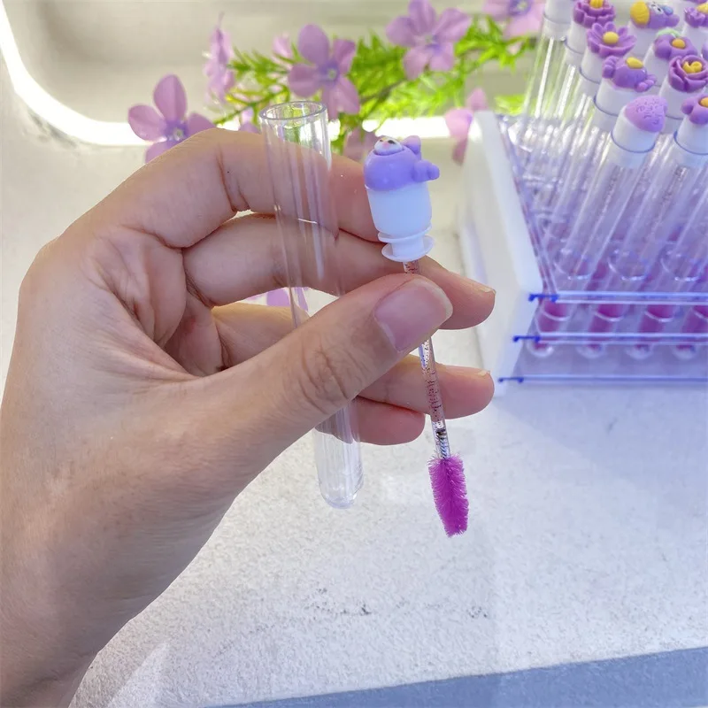 Purple Mini Cartoon Eyelash Brush with Tube Transparent Tube Independent Eyelash Brush Eyelash Beauty Comb (Shipped Randomly)