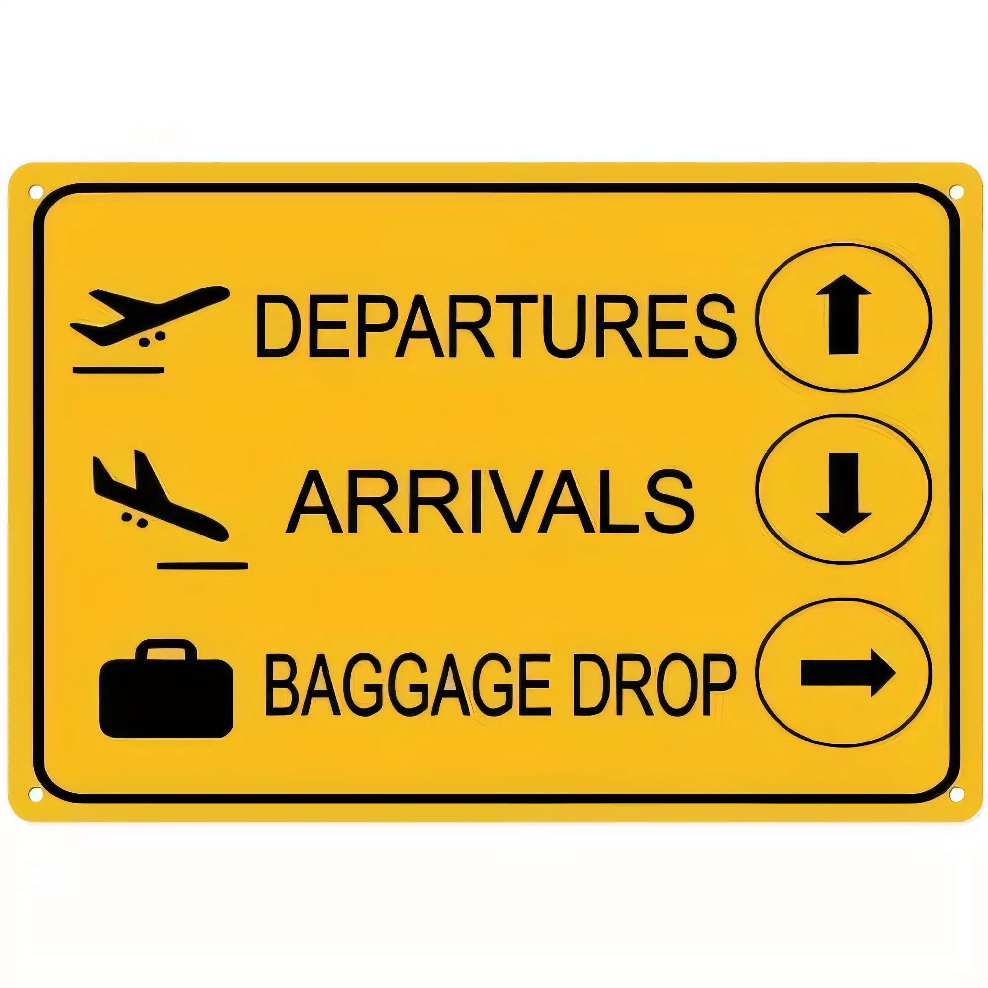 Tin Sign Departures Arrivals Baggage Drop Airport Travel Yellow Vintage Metal Sign Wall Decor Poster for Garage Bar Cafe Home Of