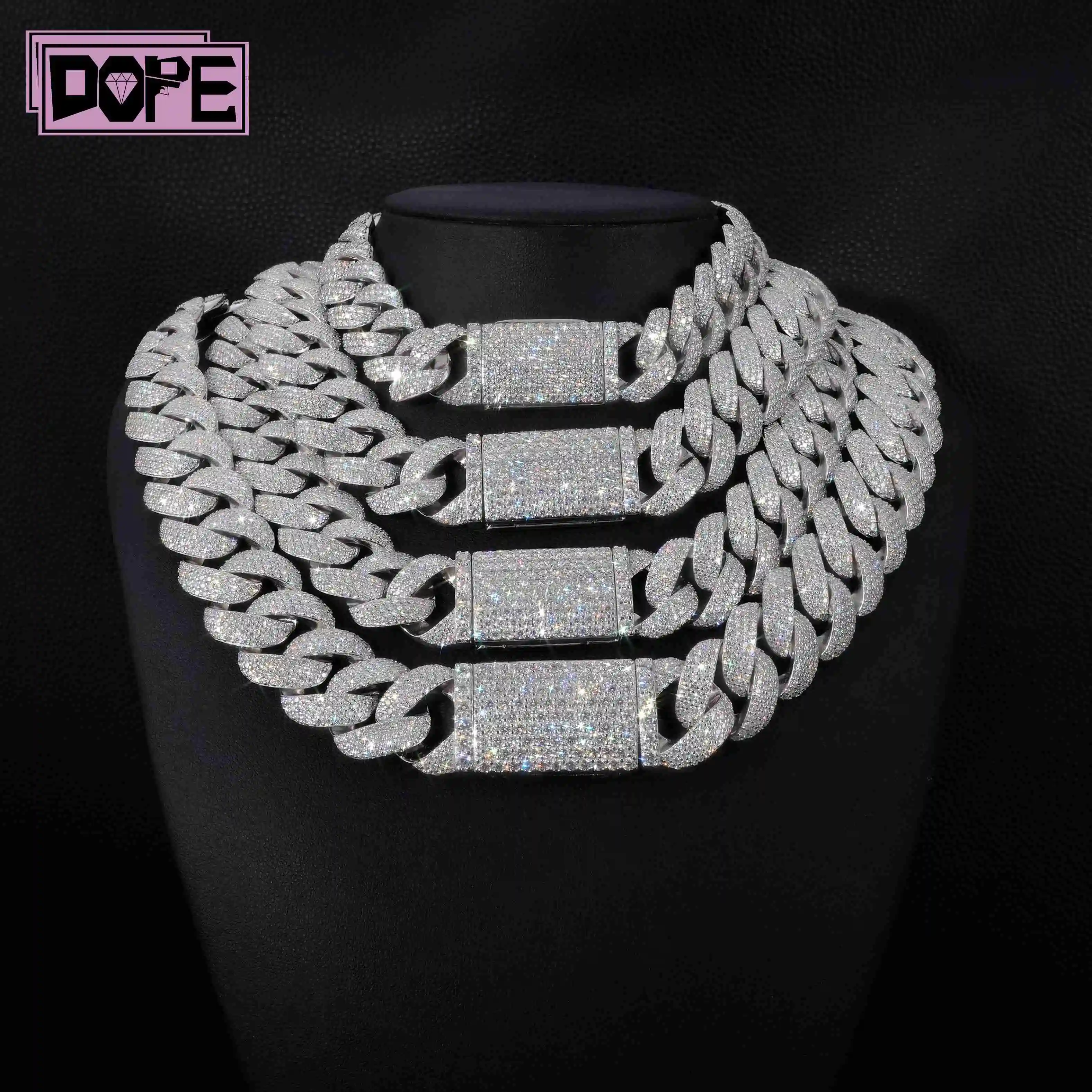 18mm 20mm 22mm Moissanite Cuban Chain Hip Hop 925 Silver Cuban Link Chain Iced Out VVS Moissanite Cuban Link Chain..