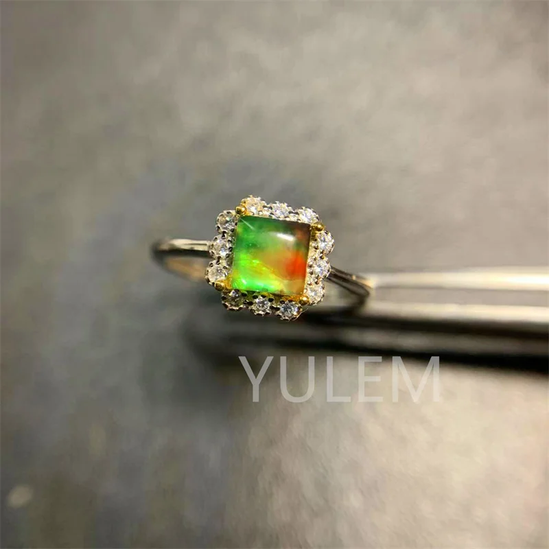 YULEM New Arrival 100% Natural and real Ammolite ring  925 sterling silver Fine gem Ammonite Ring 5x5mm YULEM-ammolite image 5