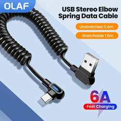 Olaf 6A USB Type C Spring Cable Fast Charging 90° Dual Elbow USB C Wire For Xiaomi Sumsung Huawei Car Phone Charger USB C Cable