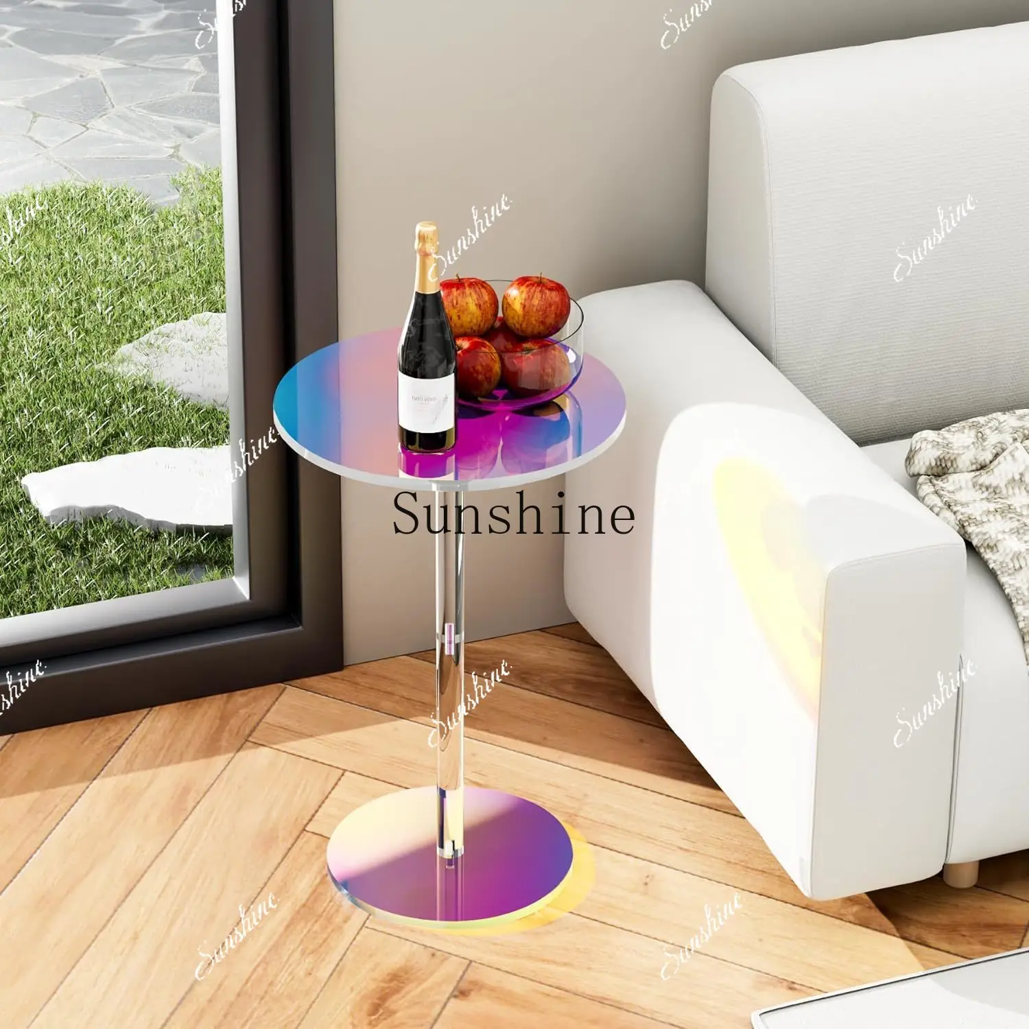 Simple transparent side table small round table small space beverage tableYY