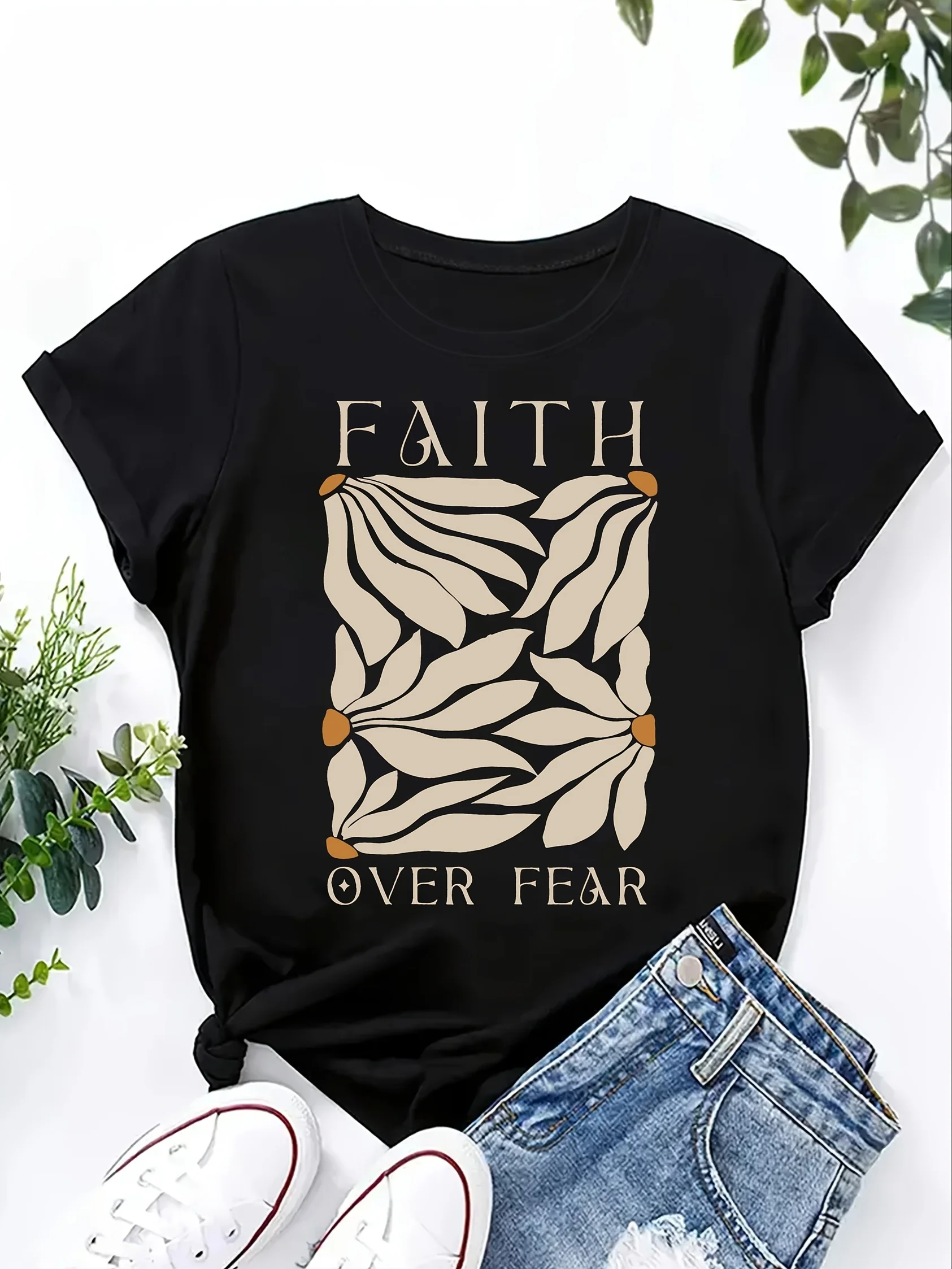 Casual Crew Neck Short Sleeve T-Shirt Floral Pattern Harajuku Sleeve Casual T-shirt Clothing Street Tops Tees Aesthetic Clothes