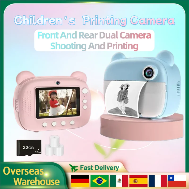 Hot Children Digital Camera Instant Print For Kids Thermal Printing Camera Photo Printing Camera Toys 32G Memory Card Kids Gifts