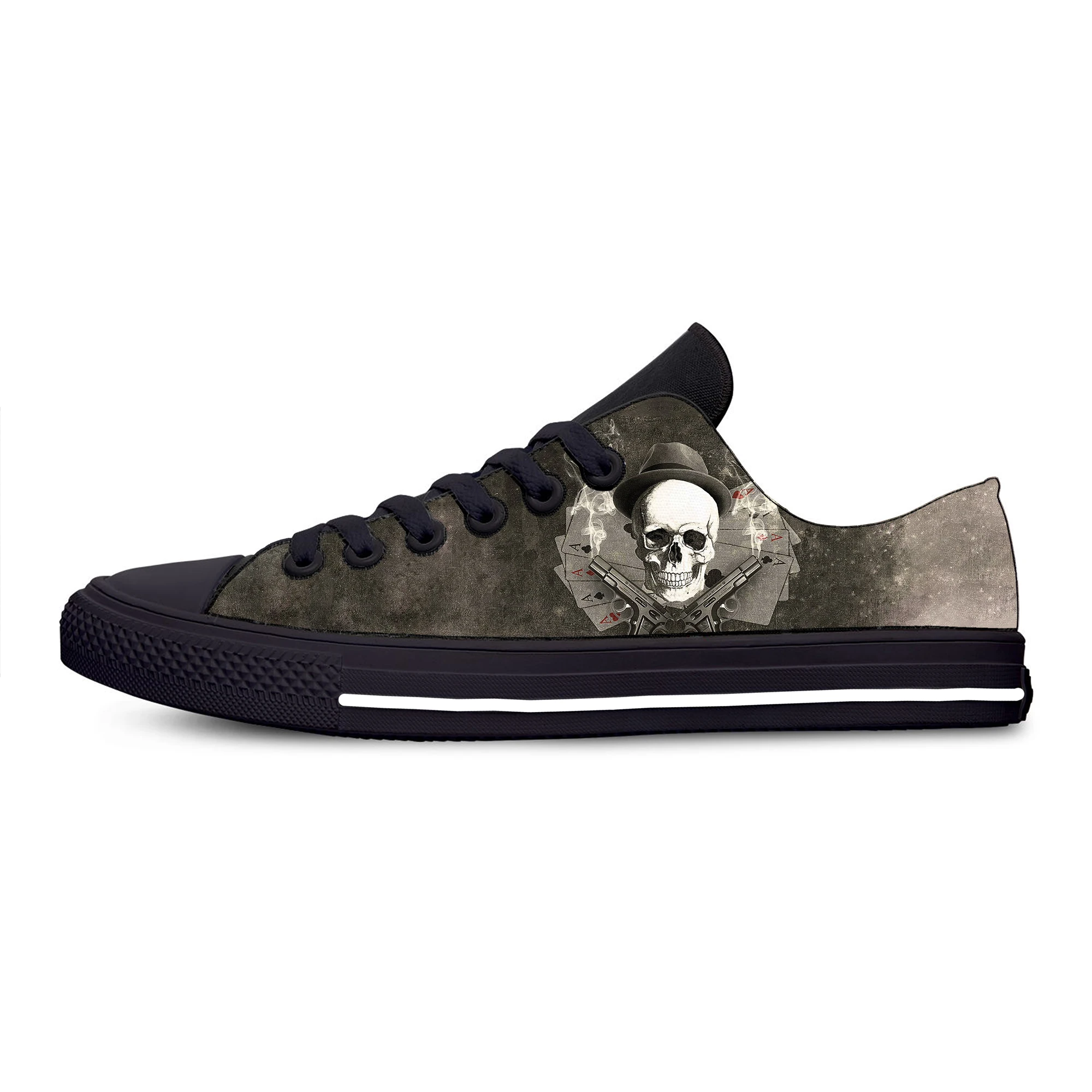 Grim Reaper Death Skull Poker Skeleton Horror Cool Low Top zapatos casuales transpirables hombres mujeres zapatillas de deporte zapatos de tablero ligeros