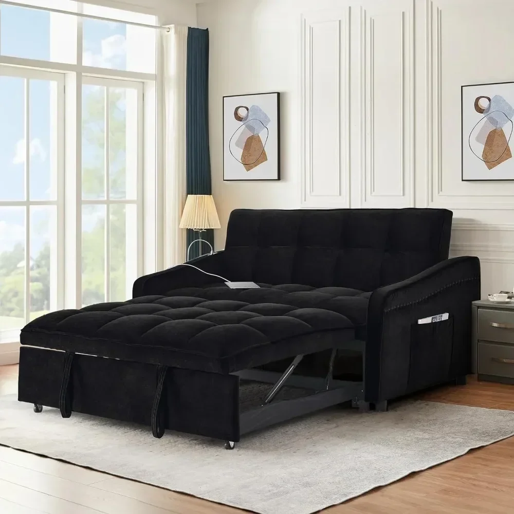 3 in 1 Sleeper Sofa Couch Bed with USB & Type C Port, 52