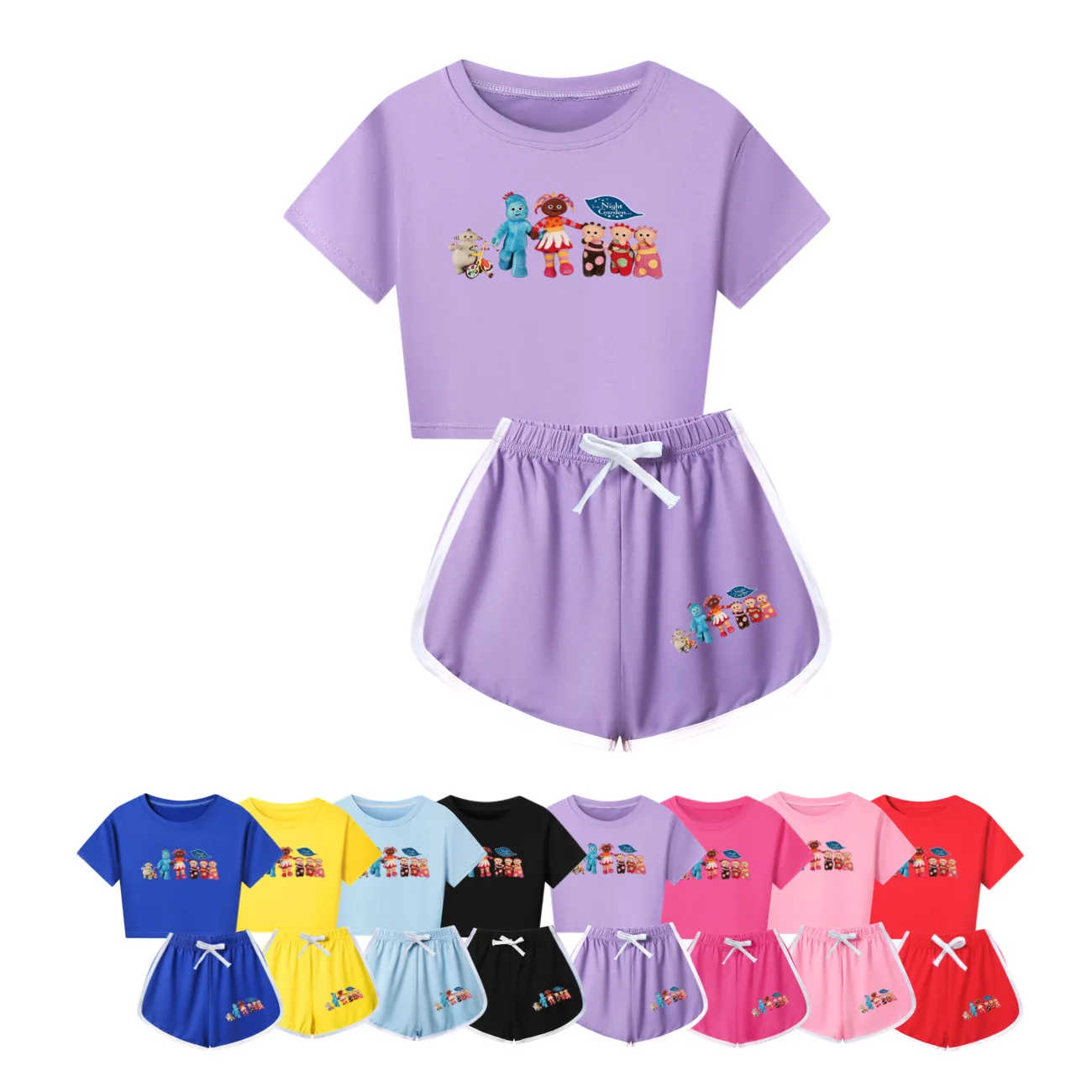 Костюм In The Night Garden для детей, комплекты одежды с героями мультфильмов Makka Piggle&Upsy, летняя футболка для мальчиков, шорты, костюм из 2 предметов, наряды для маленьких девочек