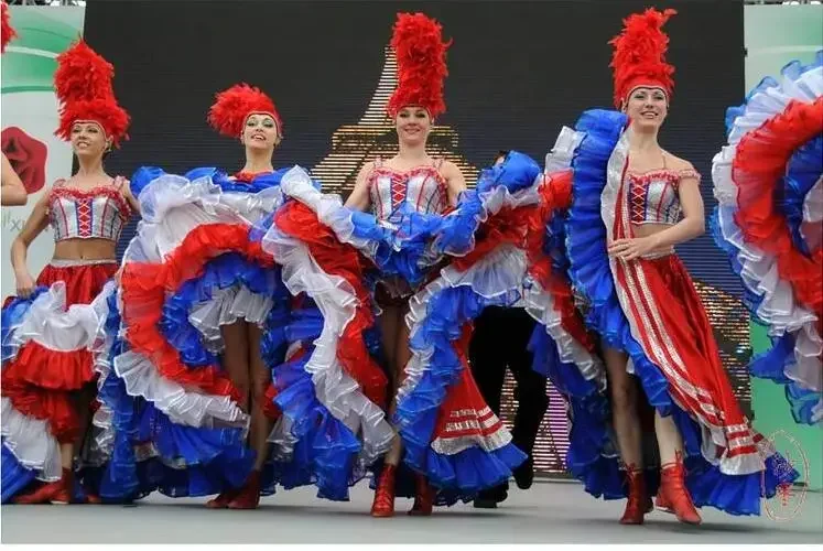 ฝรั่งเศสสามารถเต้นรําเครื่องแต่งกายผู้หญิงชุดเปิด Dancer Stage รวมหมวกสีแดงชุดเทศกาล