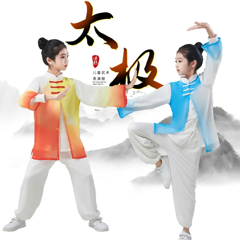Children's Martial Arts Performance Uniform for Tai Chi & Fan Shows, Kids Training Practice Wear