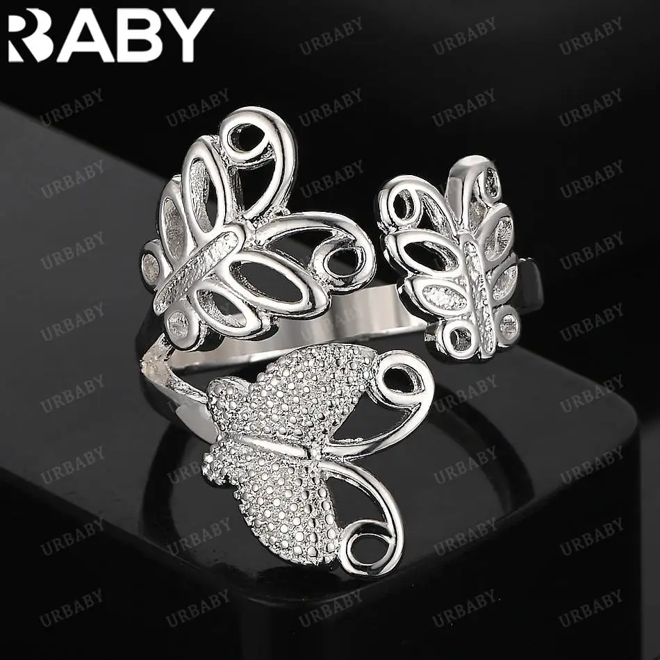 

URBABY 925 Sterling Silver Hollow Butterfly Fine Ring For Women Fashion Jewelry Charm Grace Wedding Engagement Accessories