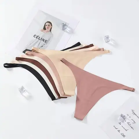 1-6pcs Seamless Panties Ice Silk Seamless Panties For Women Soft Thin Thongs Woman Satin Underwear Female Bikini String Panties