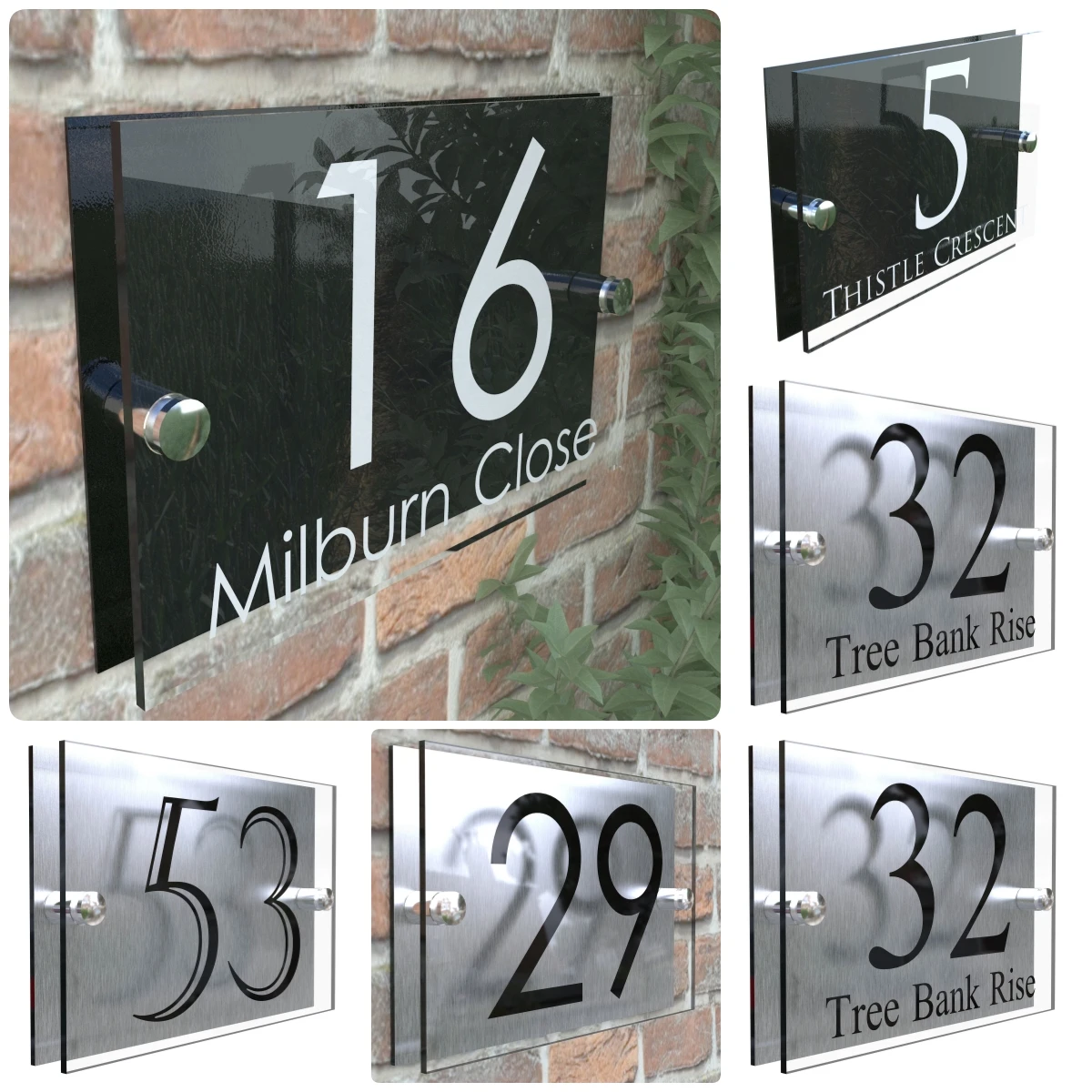 Glass mirror effect acrylic transparent signboards for outdoor decoration of houses personalized  house number plates