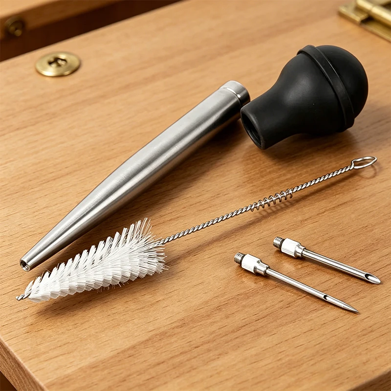 BBQ Meat Syringe Marinade Injector Set Turkey Baster with Stainless Steel Needles Pork Steak Meat Sauces Barbecue Seasoning Tool