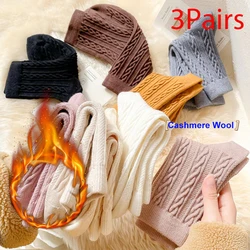 3 Pairs Luxury Women Wool Socks Warm Thickened Pile Sock Black White Solid Simple Mid-Calf Warm Snow Boot Socks