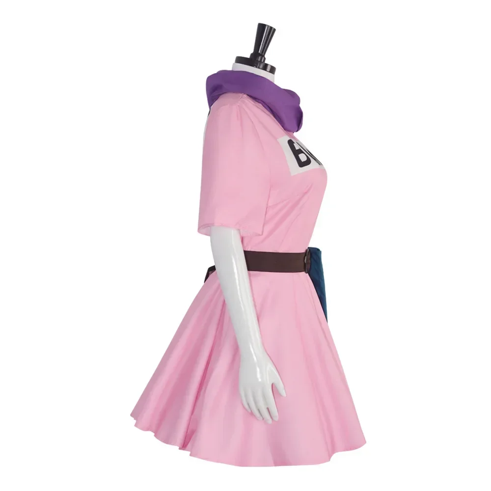 En stock, nuevo disfraz de cosplay de anime Bulma, vestido rosa, uniforme Kawaii para niñas, conjunto completo, disfraz de Halloween, carnaval, maquillaje para mujeres adultas