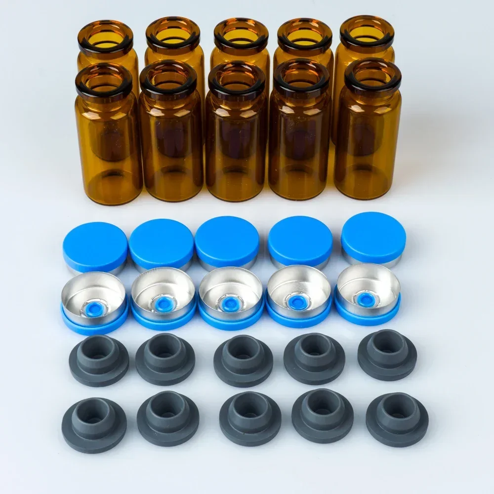 10pcs Clear Brown Injection Glass Vial with Plastic Aluminum Caps 2ml 5ml 7ml 10ml Clear Injection Glass Vial Glass Containers