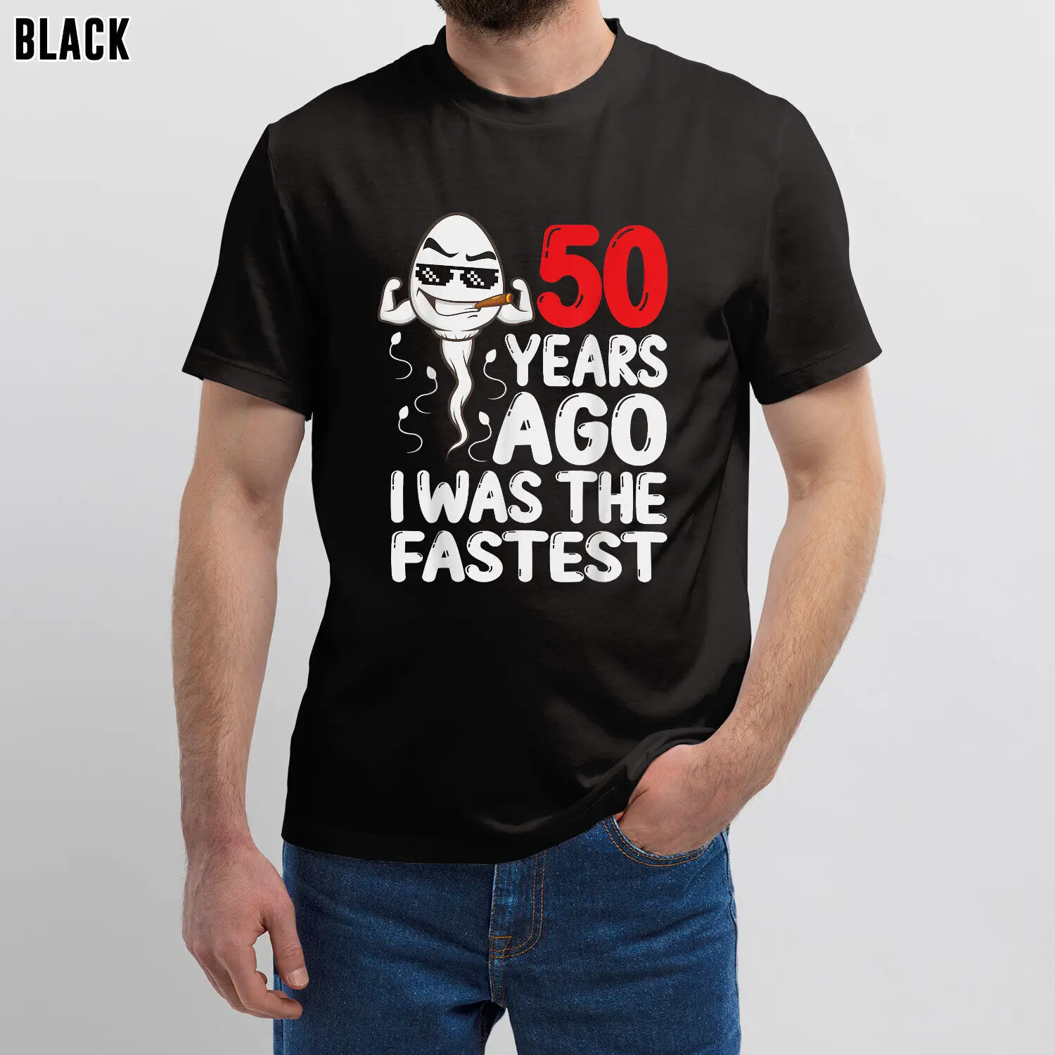 

Mens 50th Birthday Gag Shirt Fastest Swimmer Fifty Years Ago Funny Gift Idea