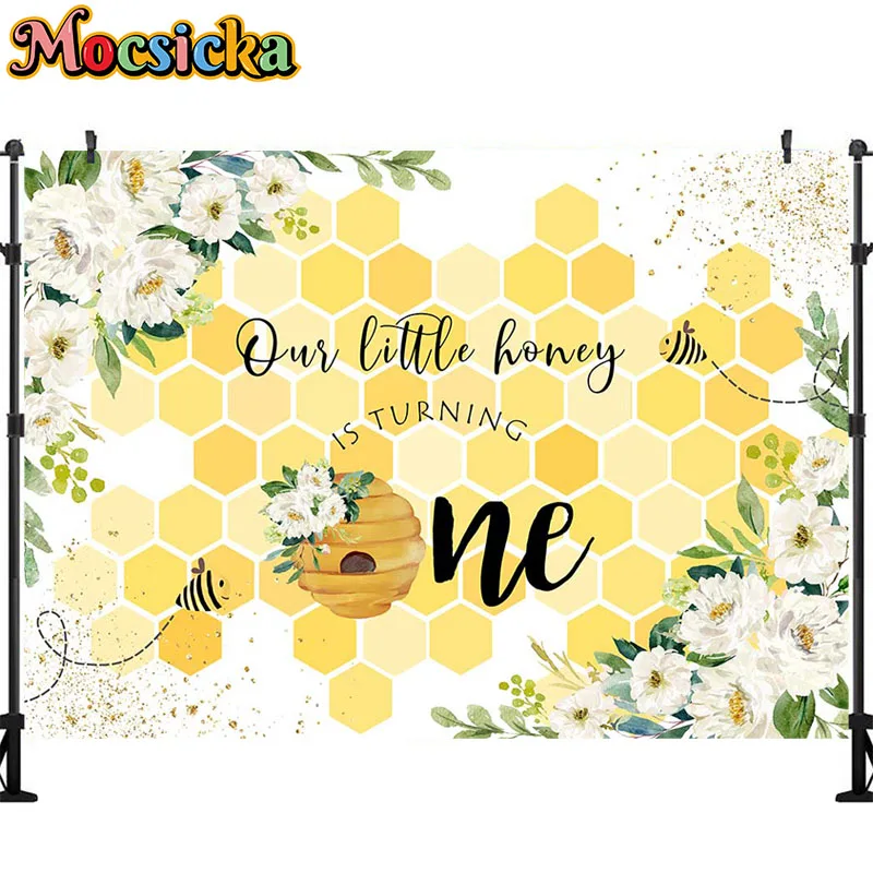 Mocsicka Bee Birthday Backdrop So Sweet to Bee One Honeycomb First 1st Birthday Party Decorations Photography Background Banner