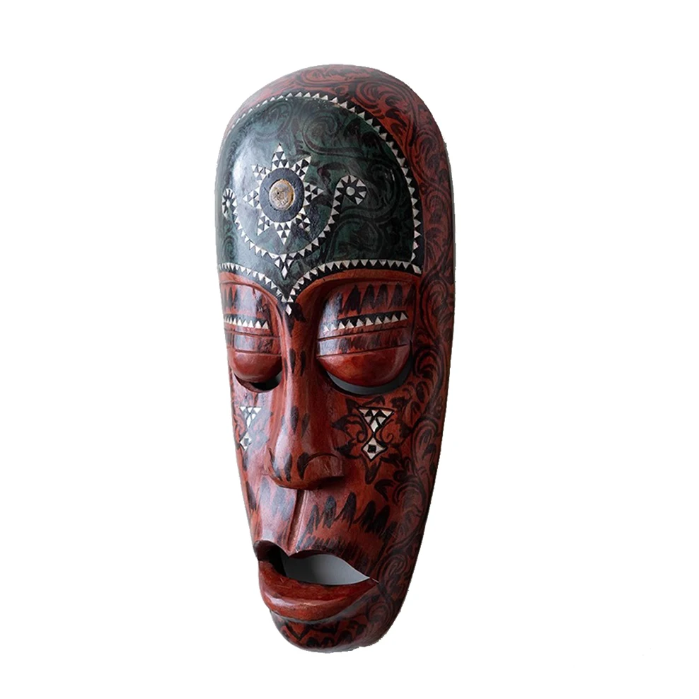 Indian solid wood painted mask pendant Wall decoration Southeast Asian style bar homestay restaurant wall hanging Home Décor