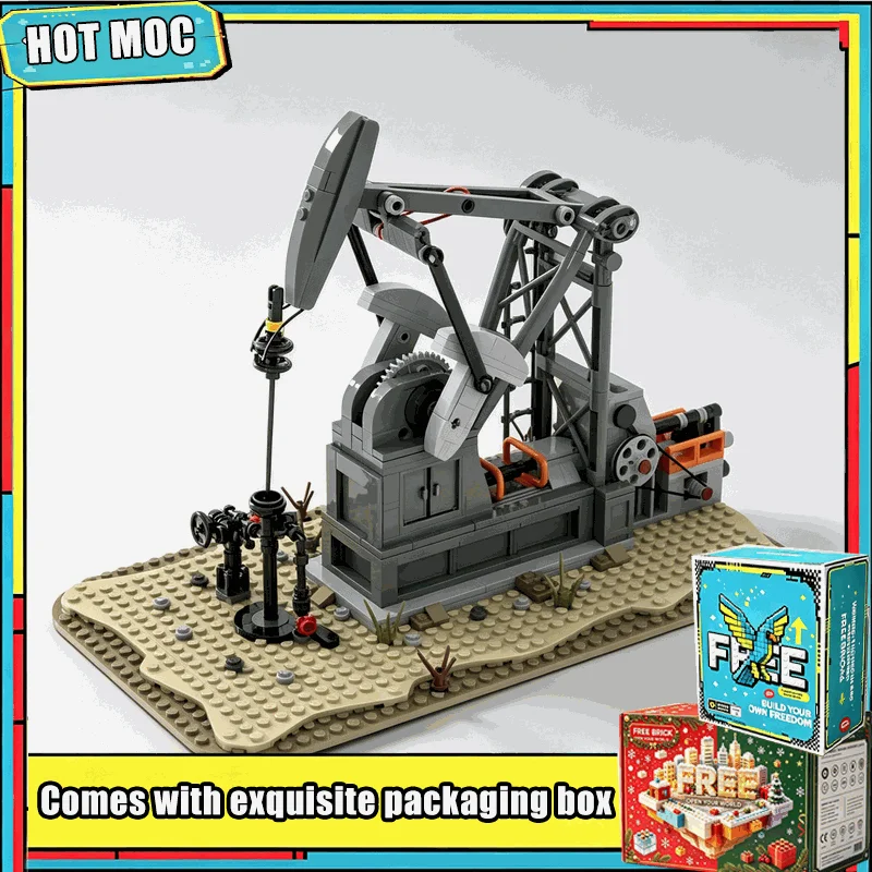New 483 PCS Urban Engineering Series Functioning Oil Pump Jack Building Blocks Sets Oil Derrick Model DIY Toys Children Gifts