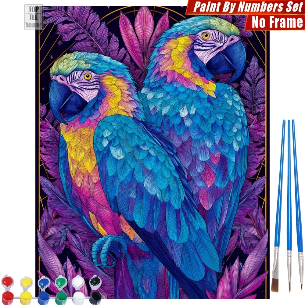

Purple Foliage Parrots Paints By Numbers Kit - Two Colorful Parrots Canvas Wall Art Birthday Gift For Bird Lover