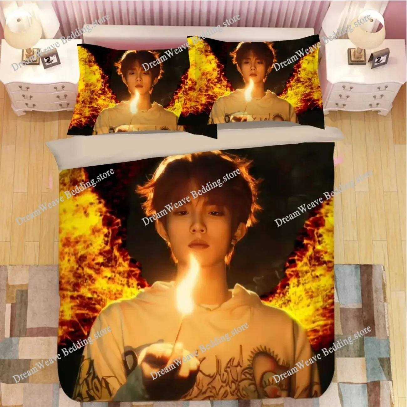 

TF Family Su Xinhao Picture Double Bedding Set SXH Lifestyle Photo Single Dormitory Student Knit Duvet Cover+ Pillowcase
