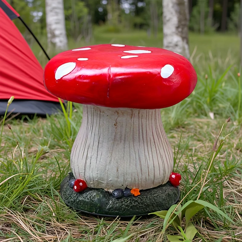 Resin Mushroom Outdoor Seating Creative Circular Design Rustic Flower Accents Garden Stool Garden Furniture Home Decoration